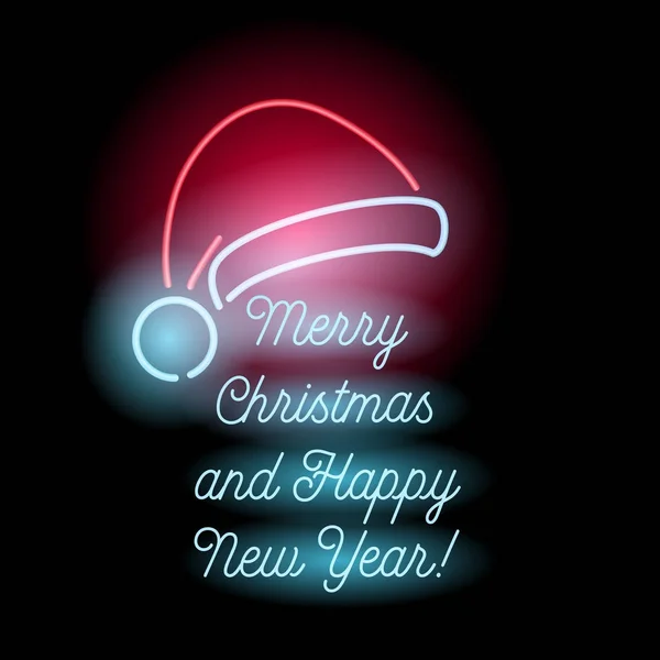 Neon Feliz Navidad y Feliz Año Nuevo texto . — Archivo Imágenes Vectoriales