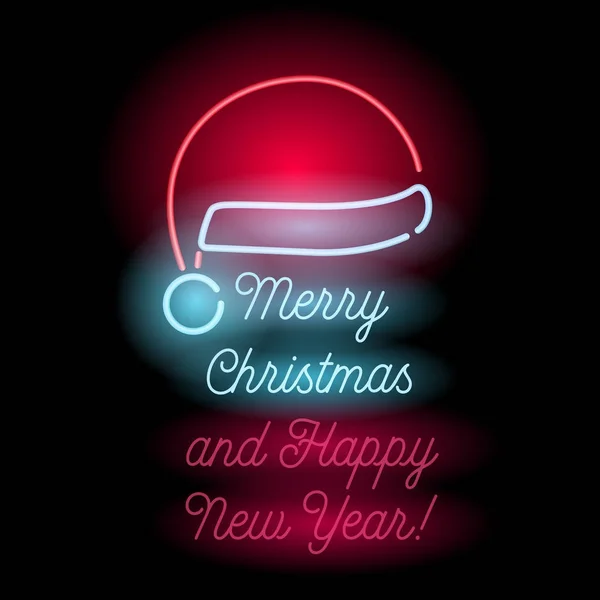 Neon Feliz Navidad y Feliz Año Nuevo signo . — Archivo Imágenes Vectoriales