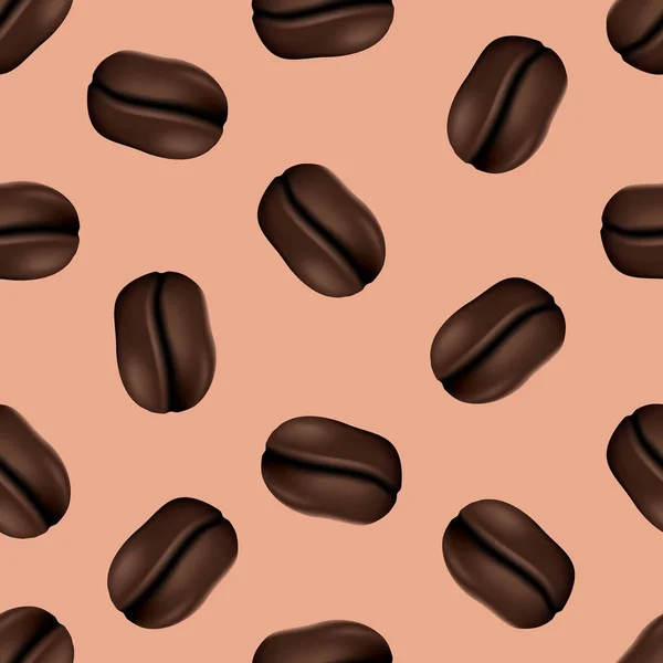 コーヒー豆とのシームレスなパターン。リアルなベクター イラストです。コーヒーの種子と無限の背景. — ストックベクタ