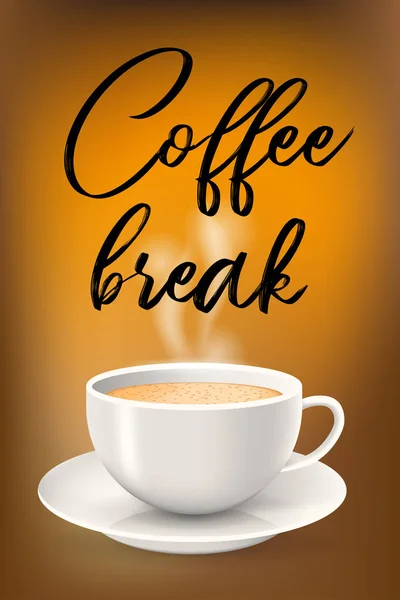 접시와 커피 브레이크 텍스트에 컵 포스터. — 스톡 벡터