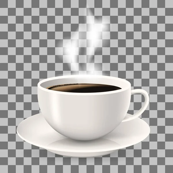 Kop op de schotel. Warme koffie met stoom. — Stockvector