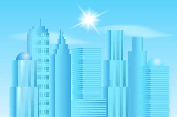 Gran ciudad vector paisaje. Rascacielos y cielo azul . — Vector de stock