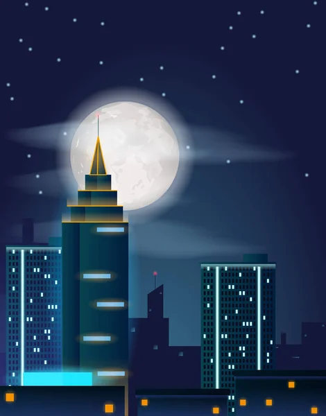 Diseño de póster vectorial con edificios nocturnos — Vector de stock