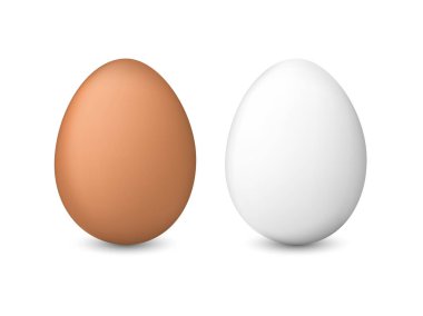 Beyaz ve kahverengi tavuk yumurtası.