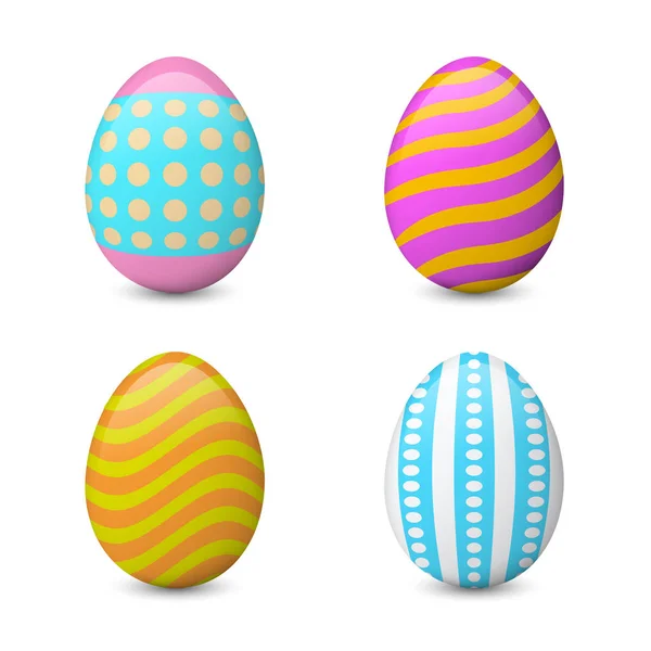 Conjunto vetorial realista de ovos de Páscoa coloridos isolados no fundo branco . — Vetor de Stock