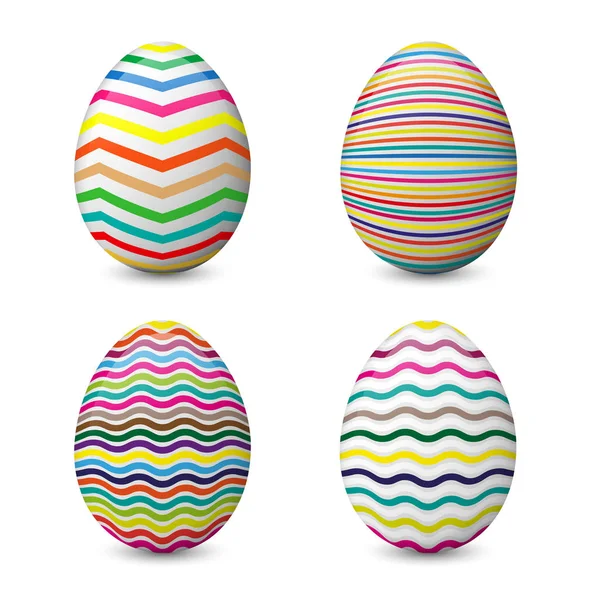 Conjunto vetorial realista com ovos de Páscoa isolados no fundo branco . — Vetor de Stock