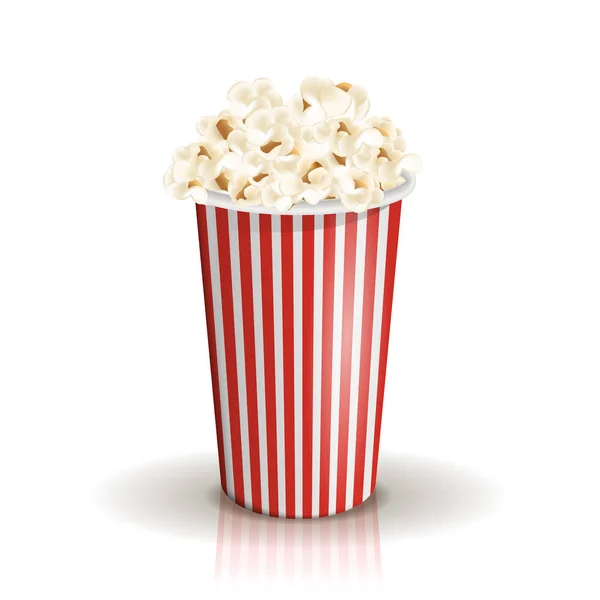 Volledig wit-en-rood gestreepte emmer popcorn. Middelste gedeelte. — Stockvector