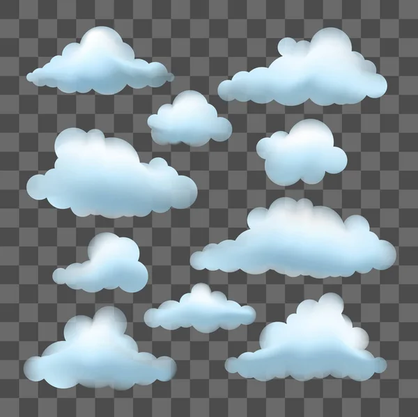 Conjunto de nubes vectoriales sobre fondo de efecto transparente . — Vector de stock