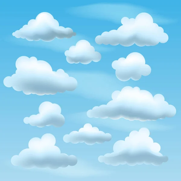 Set Vector wolken op blu hemelachtergrond. — Stockvector