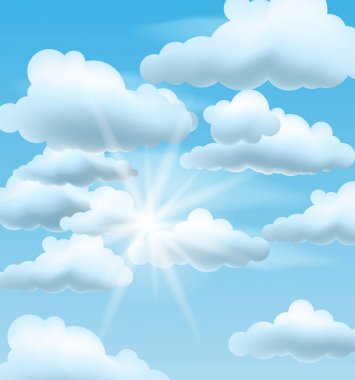 Bulutlu ve güneşli mavi gökyüzü.