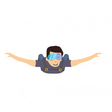 Skydiver uçuran adam. Vektör karakter çizim. Gökyüzü dalış karikatür sporcu.