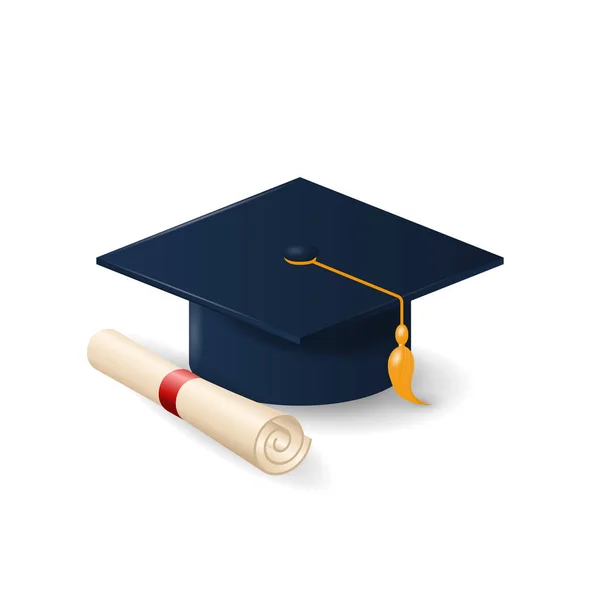 Avläggande av examen cap eller murbruk styrelse och varmvalsade diplom rulla . — Stock vektor