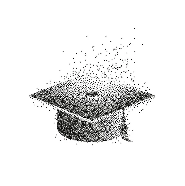 Cappello di laurea o mortaio. illustrazione astratta di particelle divergenti . — Vettoriale Stock