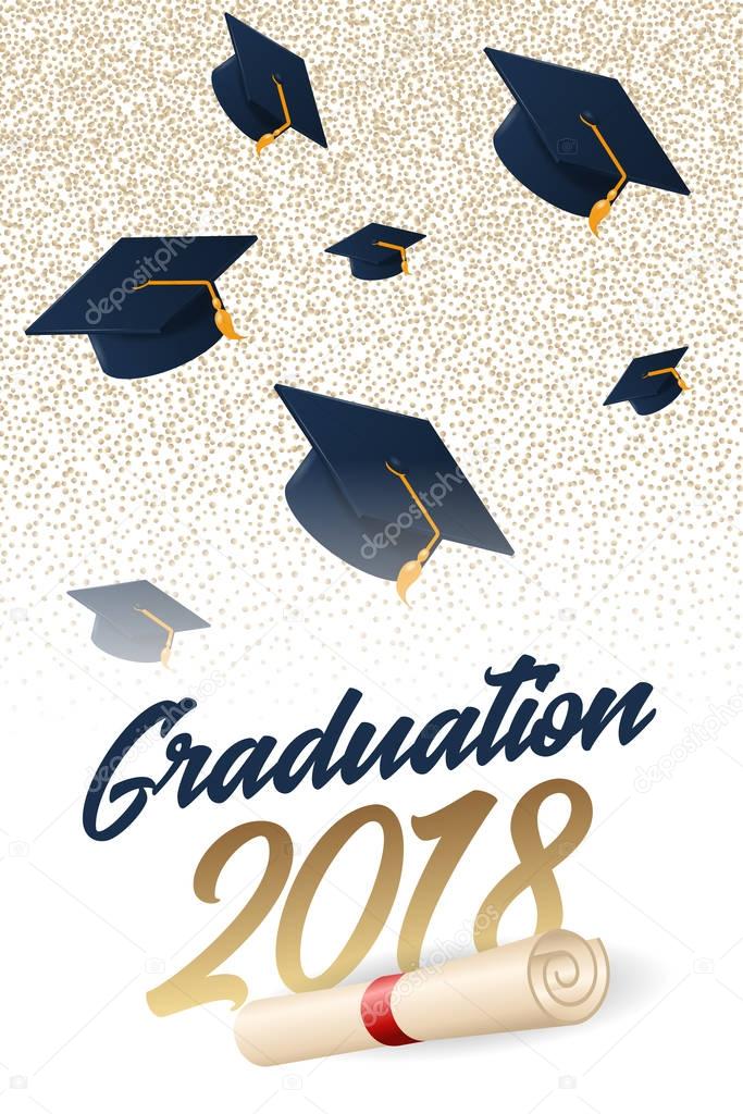 Graduation 2018 poster with hat or mortar board.
