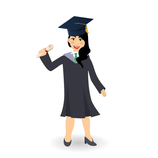 Diploma graduándose chica estudiante feliz — Vector de stock