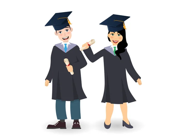 Un joven graduado con certificado o diploma de pergamino . — Vector de stock