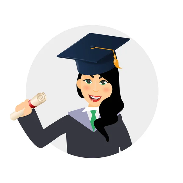 Avatar círculo de diploma graduando menina estudante feliz . —  Vetores de Stock