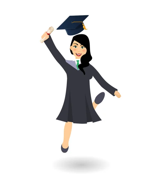 Diploma graduándose saltando chica estudiante . — Vector de stock