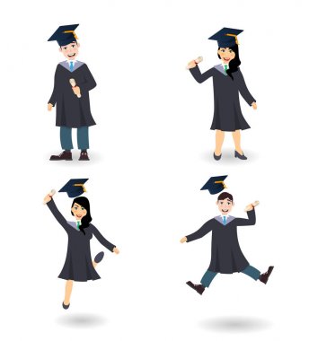 Bir genç lisansüstü adam ve kadın. Çizgi film sayısı resimde kümesi