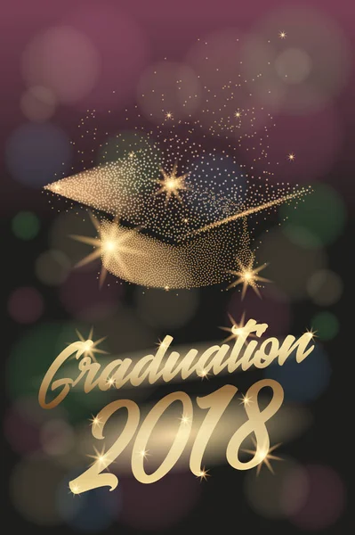 Avläggande av examen 2018 affisch med hatt eller murbruk styrelse. Kan användas för inbjudan, banner, gratulationskort, vykort. — Stock vektor