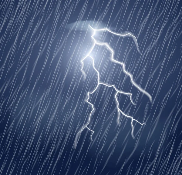 Blitz und Starkregen am dunklen Himmel. — Stockvektor