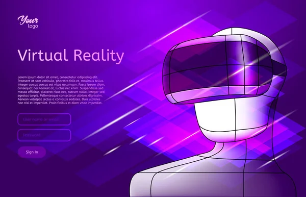Cartel de realidad virtual. Hombre con auriculares vr. Ilustración vectorial . — Archivo Imágenes Vectoriales