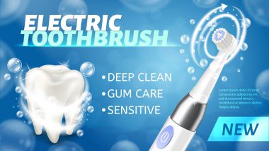 Elektrikli diş fırçasının gerçekçi vektör çizimi. Diş temizleme aracı resmi.