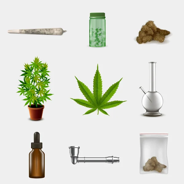 Medical marijuana objects set. Realistic vector illustration. — Stock vektor