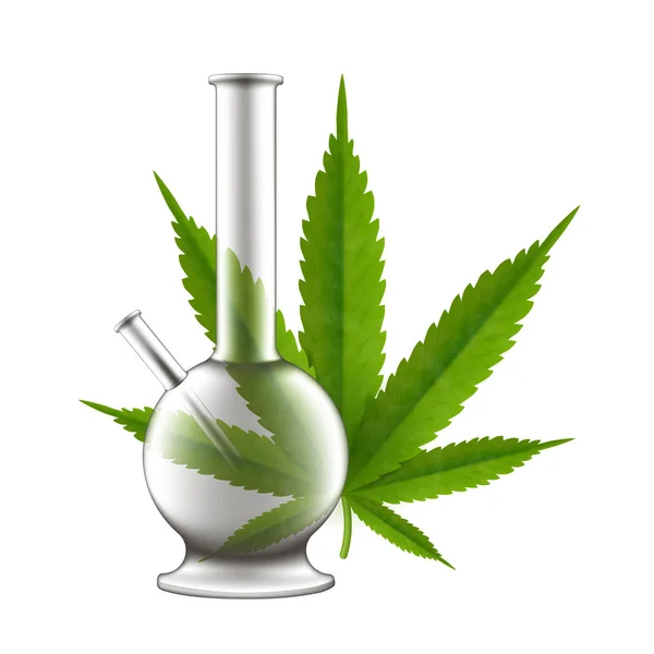 Cannabis smoking bong and marijuana leaf on white background. — Διανυσματικό Αρχείο