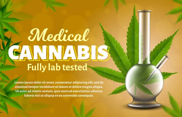 Bong e folha de cannabis medicinal. Ilustração vetorial — Vetor de Stock