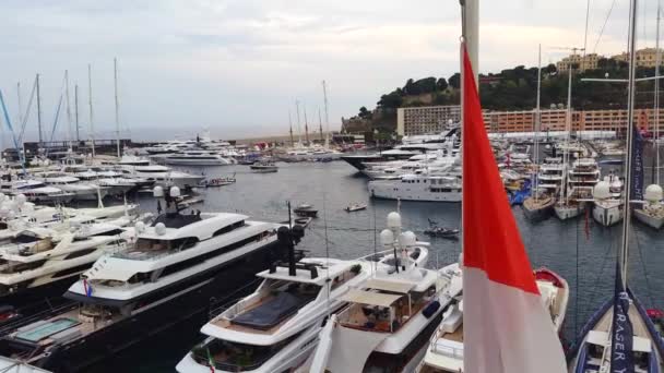 Panoramautsikt over Monaco Yacht Show 2016 – stockvideo