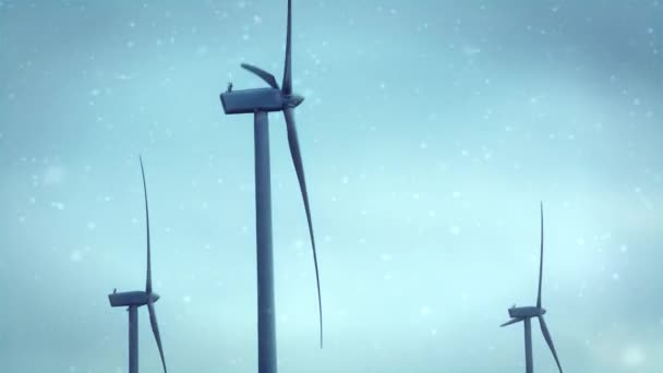 Windturbines in de sneeuw — Stockvideo