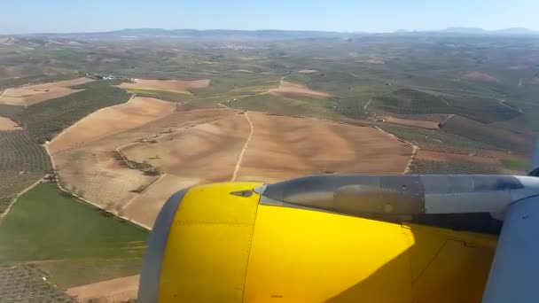 Aterragem vista de uma janela de avião — Vídeo de Stock