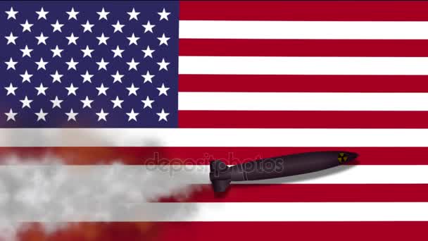 Nuclear Missile on the Background Flag of USA — Stock Video