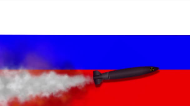 Nucleaire raket op de achtergrond vlag van Rusland — Stockvideo