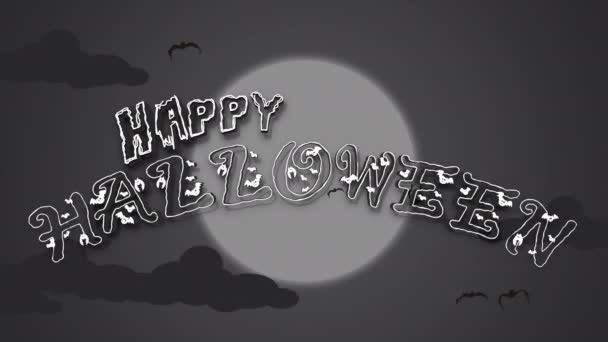 Animación de texto de Halloween con murciélago volador — Vídeo de stock