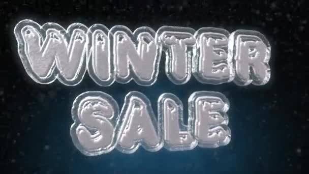 Zimní Prodej Text Opakování Animace Zmrazený Efekt Textu Ledové Sněhem — Stock video