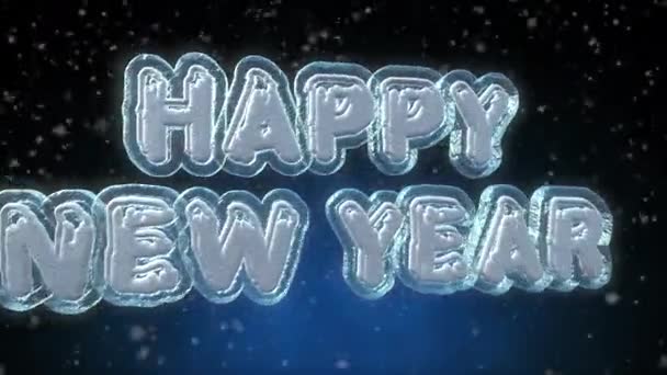 新年快乐3D 文本循环动画 冰冻冰文字效果与雪下落 分辨率超高清 — 图库视频影像