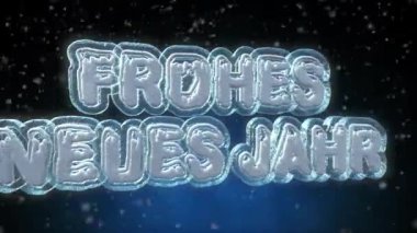 Mutlu yeni yıl 3d metin animasyon - Frohes Neues Jahr - buz metin efekti düşen kar ile dondurulmuş - Alman dilinde döngü 4 k çözünürlüklü Ultra Hd