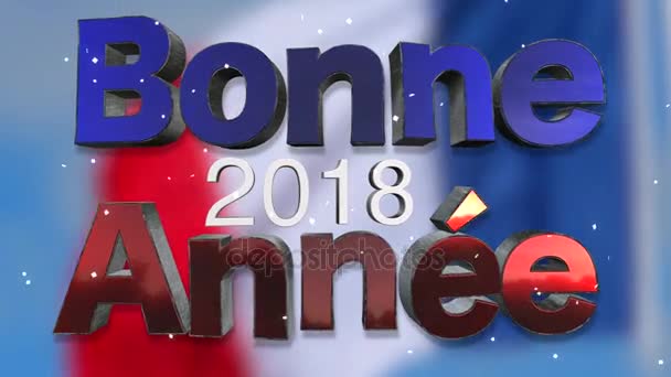 新年快乐 2018 法语文本循环动画 邦特尔安妮 美丽的文本效果与模糊的颜色法国国旗背景 分辨率超高清 — 图库视频影像
