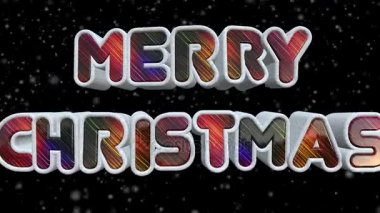 Merry Christmas 3d parlak ve renkli Modern metin animasyon siyah arka plan üzerine - 4 k çözünürlüklü Ultra Hd düşen kar ile döngü