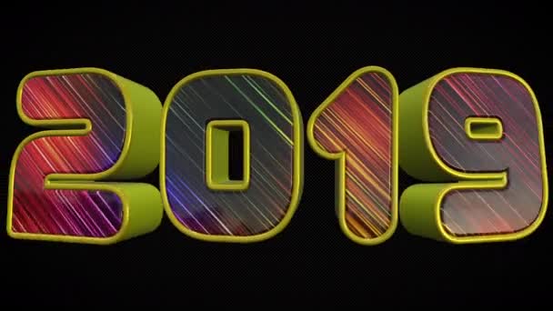 2019 Brillante Colorato Numero Loop Animazione Sfondo Nero Rappresenta Nuovo — Video Stock