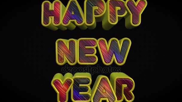 Happy New Year Shiny Colorful Modern Text Looping Animation Black — Stock Video