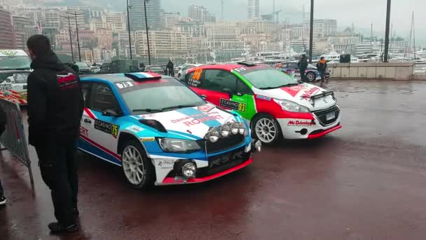 Monte Carlo Monaco Januari 2018 Skoda Fabia Peugeot 208 Rally — Stockvideo