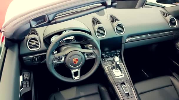 Monte Carlo Monaco February 18 2018 Interior Of The New 718 Boxster S On Display During The Siam 2018 Monaco Motor Show The Porsche Boxster Is A Sports Car Built By Porsche 4k Video