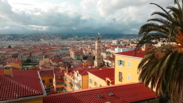 Timelapse Hermosa Vista Panorámica Aérea Sobre Ciudad Niza Francia Costa — Vídeo de stock