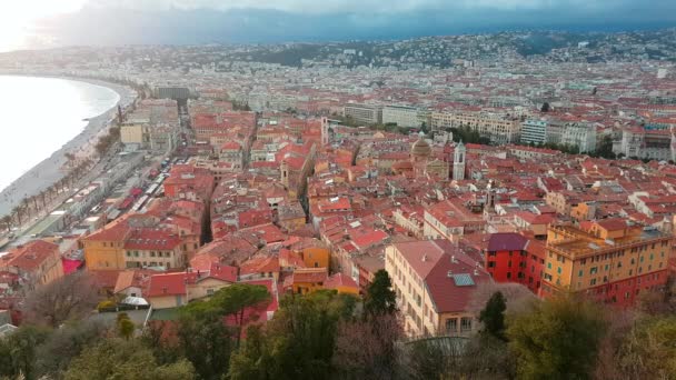 Aerial View Nice Old Town Vieille Ville Mediterranean Sea Promenade — Stock Video