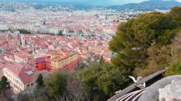 Vackra Antenn Roterande Rörelse Staden Nice Frankrike Och Gamla Stan — Stockvideo