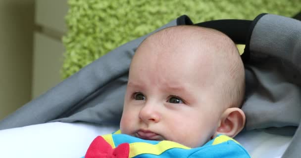 Retrato Lindo Bebé Cinco Meses Edad Con Disfraz Divertido Pram — Vídeos de Stock