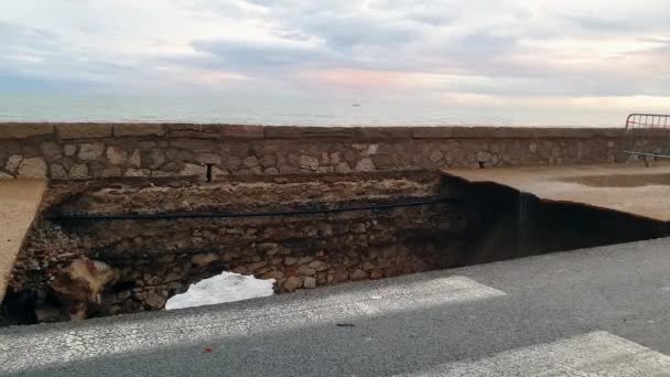 Összeomlott Sidewalk Menton Francia Riviérán Seafront Zárva Van Miatt Árvíz — Stock videók